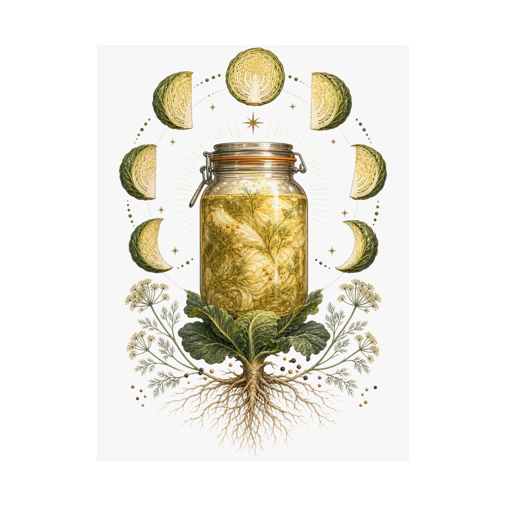 Fermentation Moon Cabbage Poster | Botanical Kitchen Wall Art