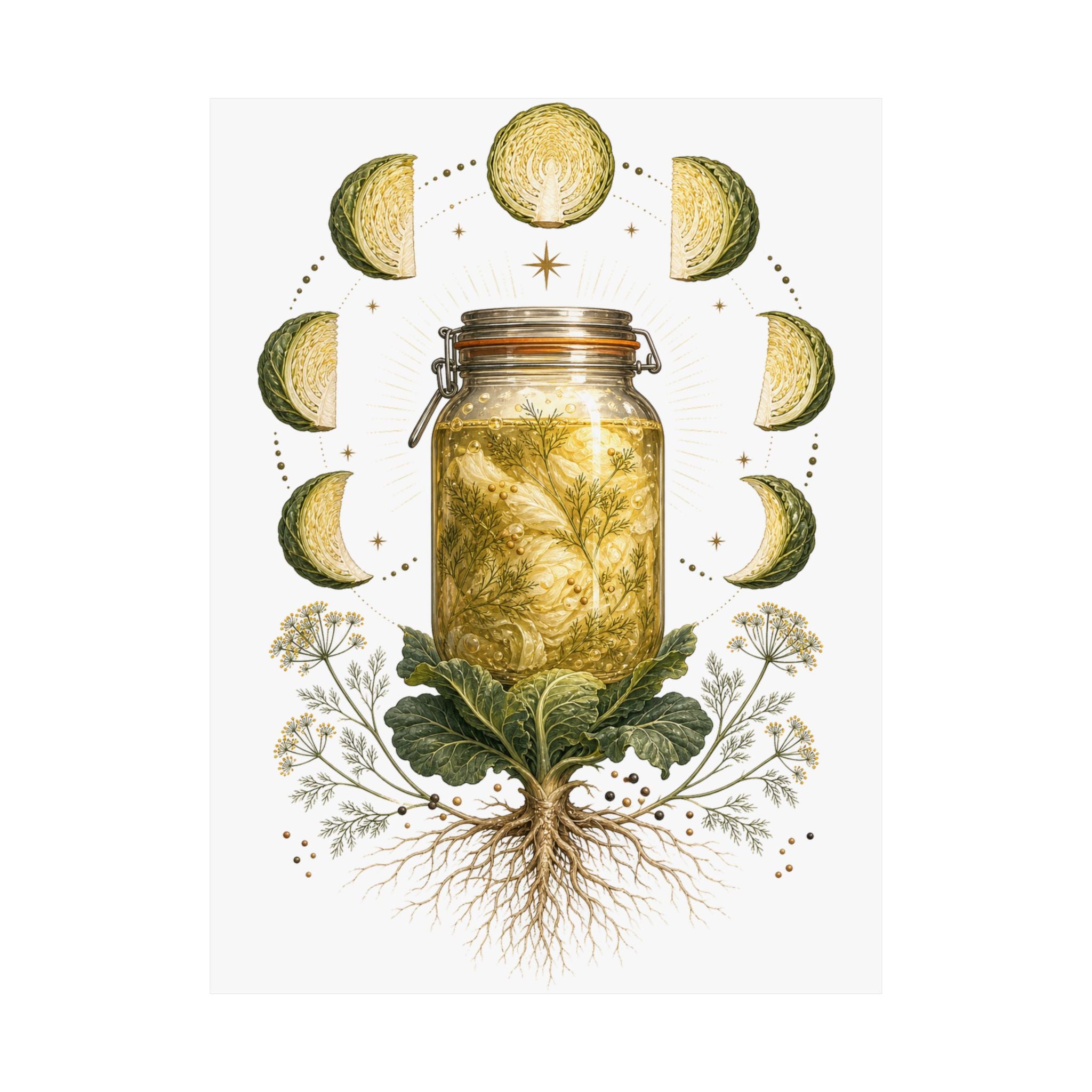 Fermentation Moon Cabbage Poster | Botanical Kitchen Wall Art