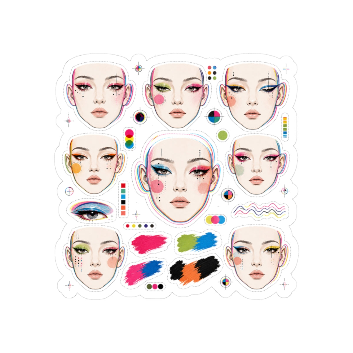Glitchy Glam Face Chart Sticker Pack