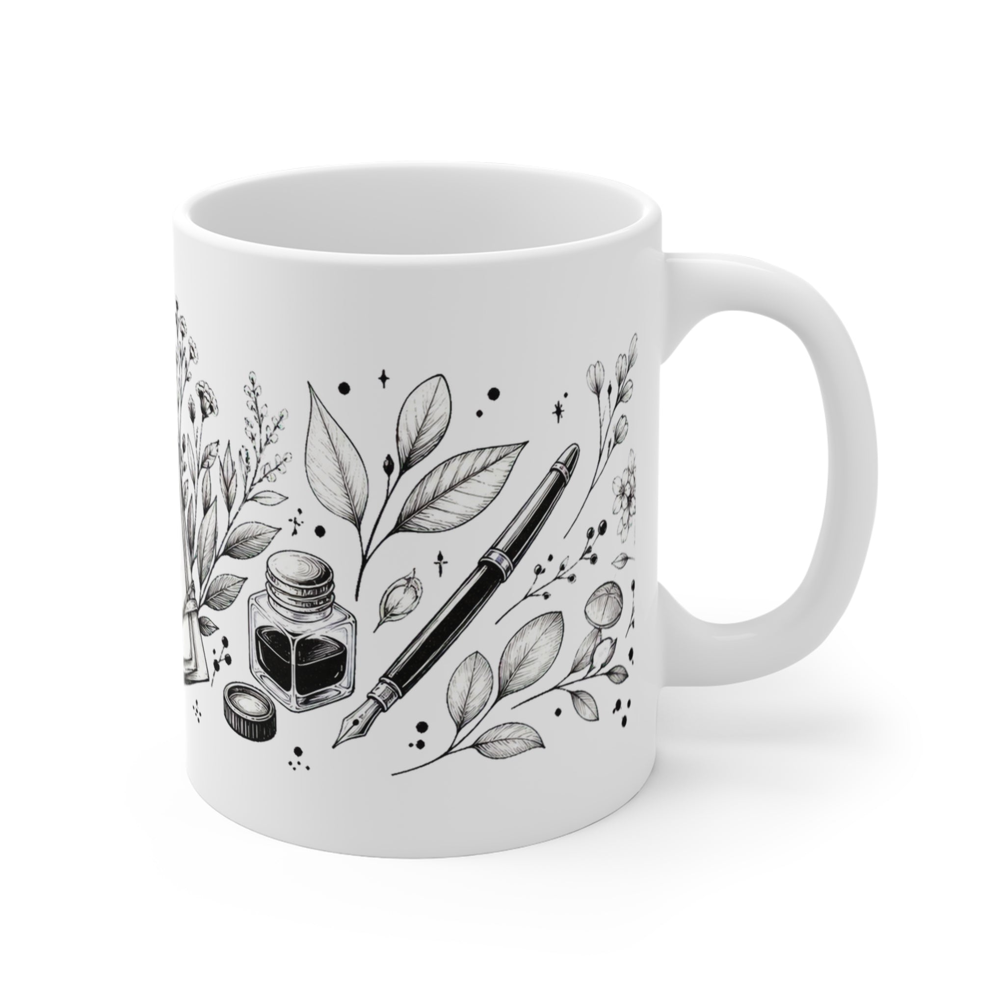 Black Ink Pen-Line Wrap Mug