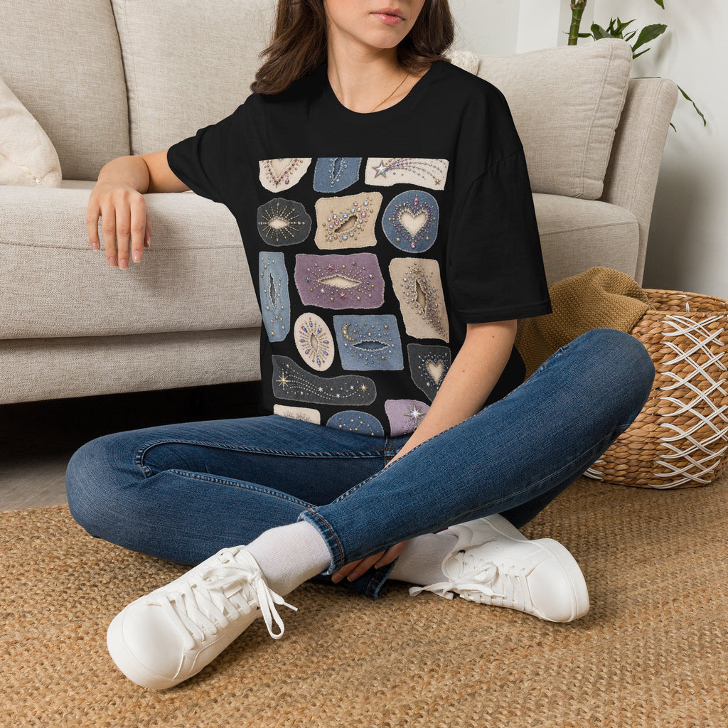 Rhinestone Repair Constellation Visible Mending Graphic T-Shirt
