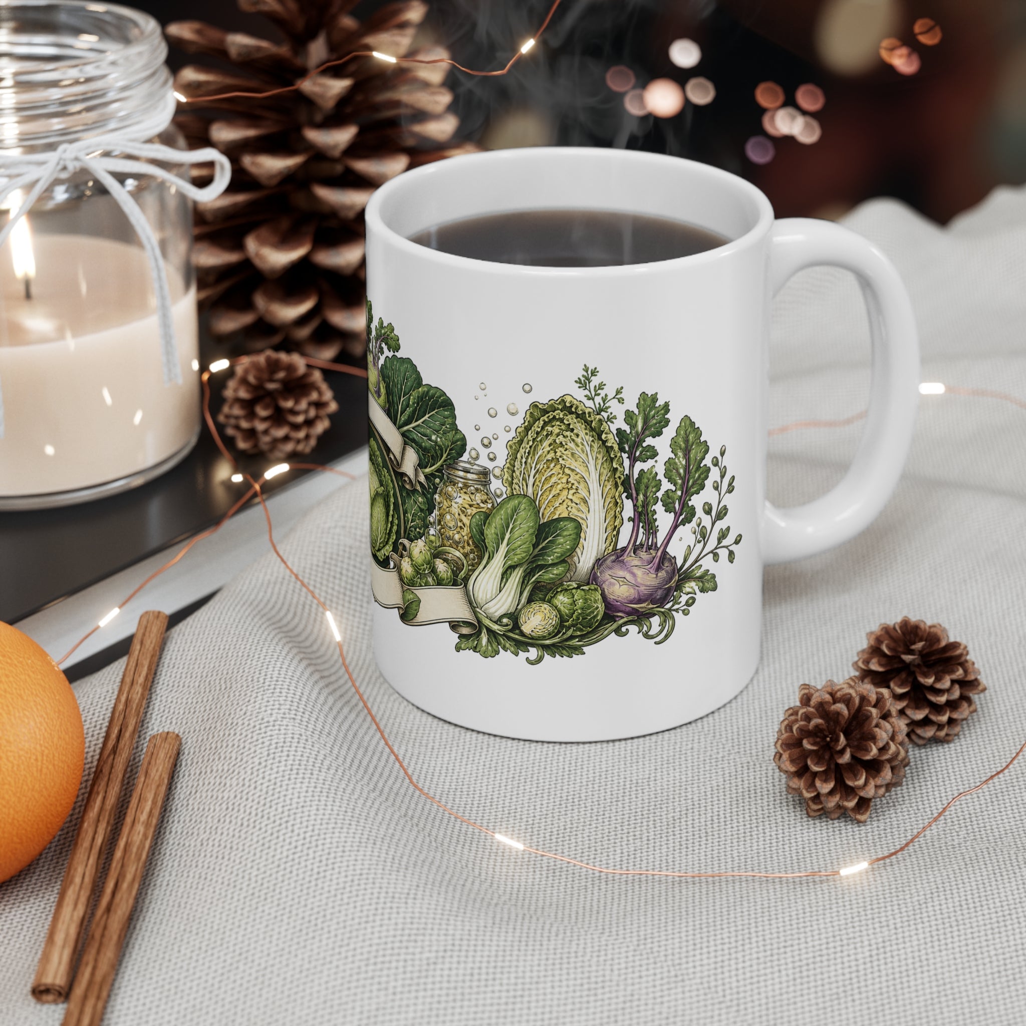 Neo Deco Coffee Mug with Jade Plum Art Deco Fan Design