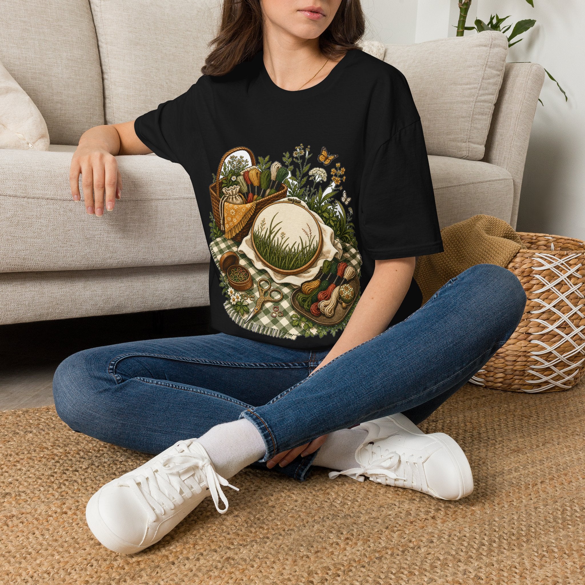 Touching Grass But Counting Stitches Embroidery Shirt