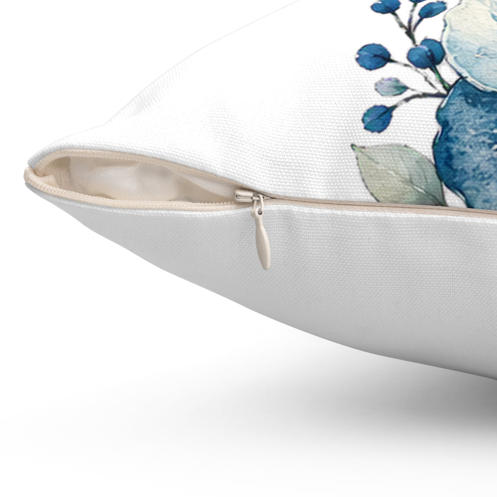 Patina Blue Botanical Corner Pattern Throw Pillow