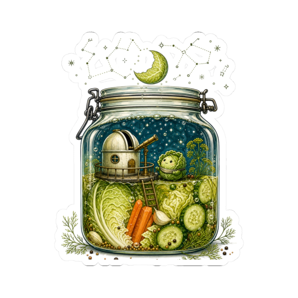 Fermentation - Brine Keeps Watch Cabbage Jar Art for Kimchi and Kraut Makers Sticker