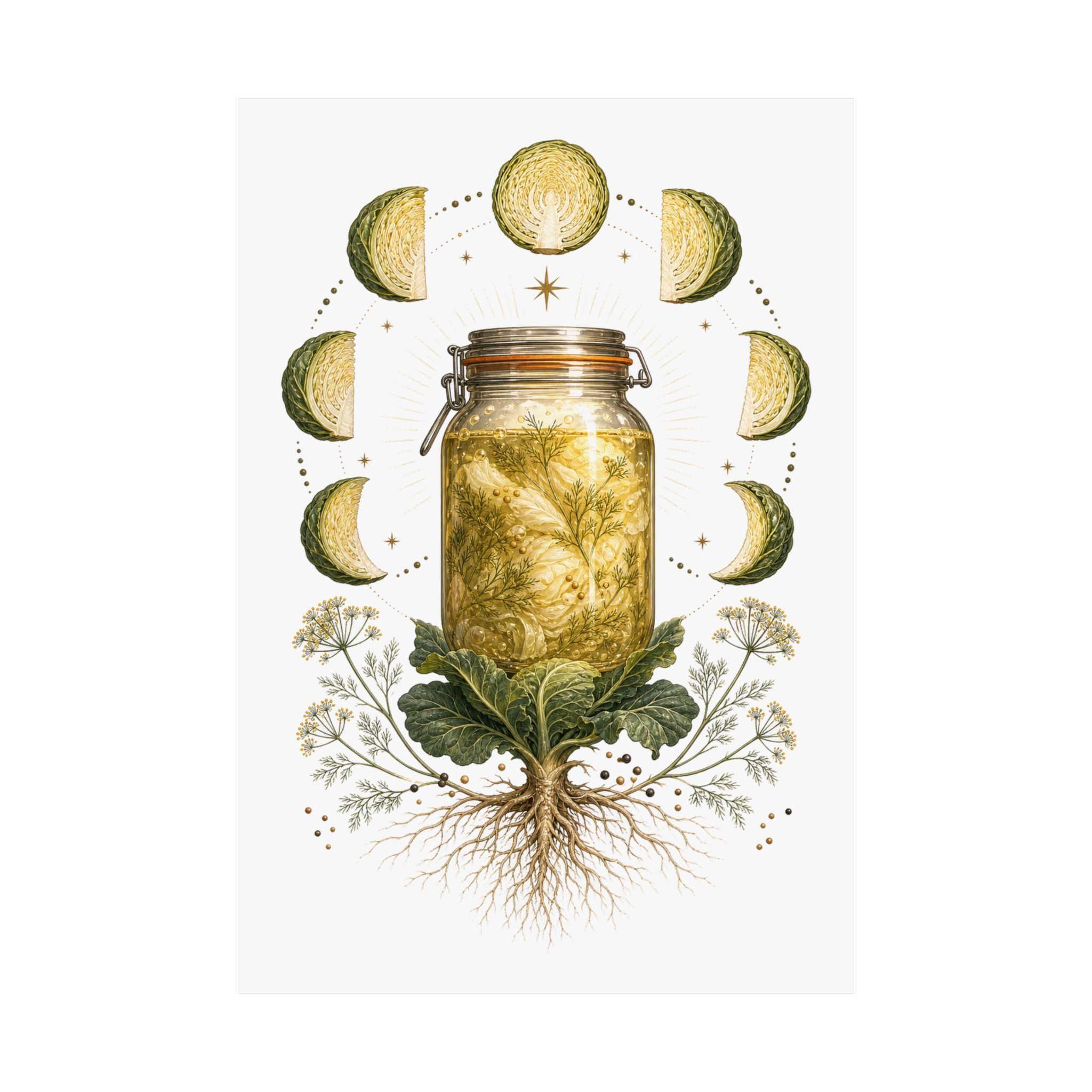 Fermentation Moon Cabbage Poster | Botanical Kitchen Wall Art