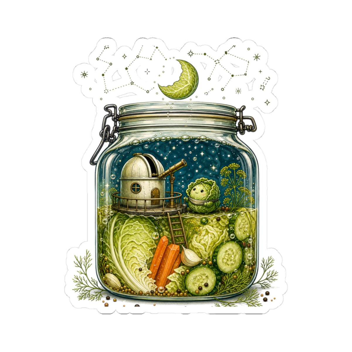 Fermentation - Brine Keeps Watch Cabbage Jar Art for Kimchi and Kraut Makers Sticker
