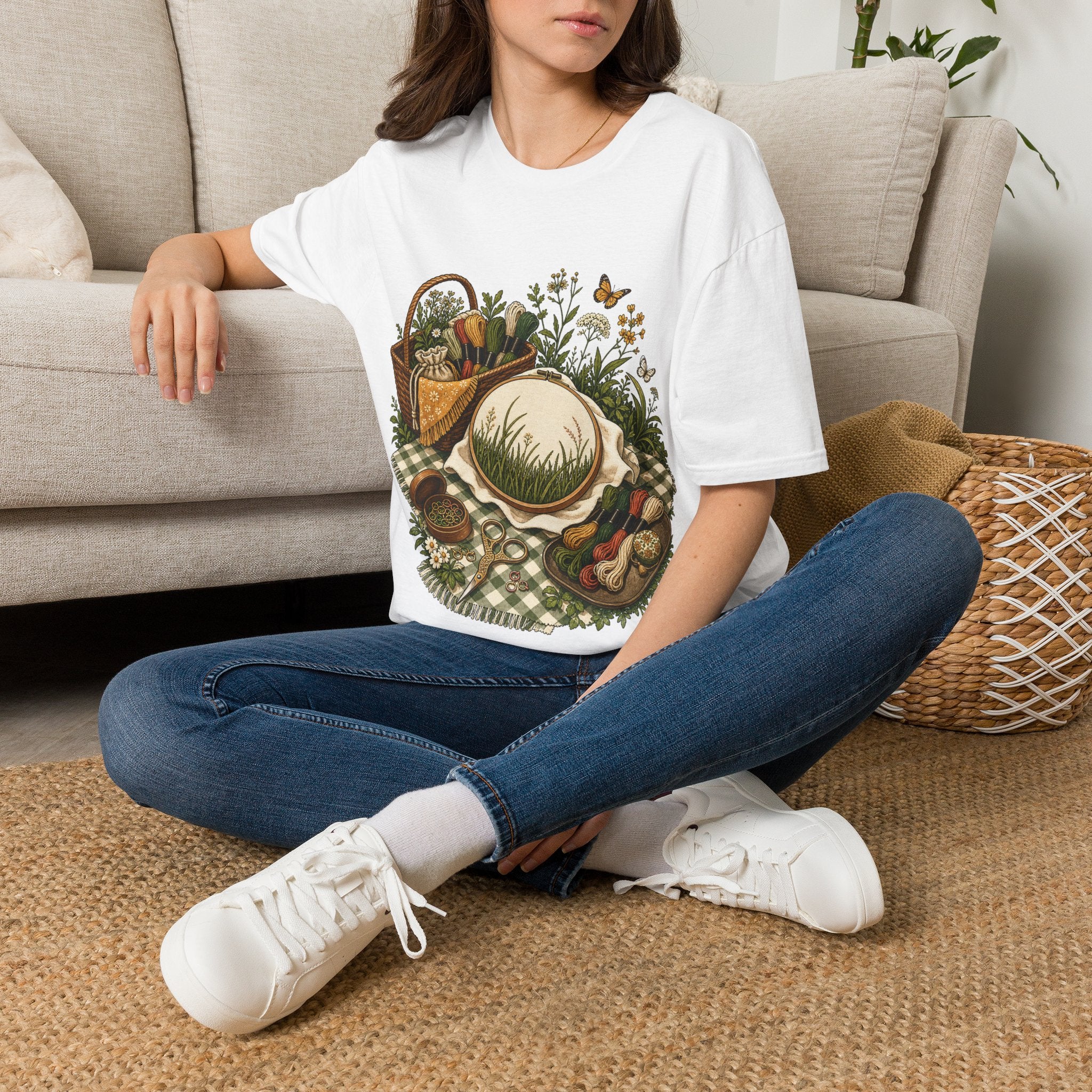 Touching Grass But Counting Stitches Embroidery Shirt