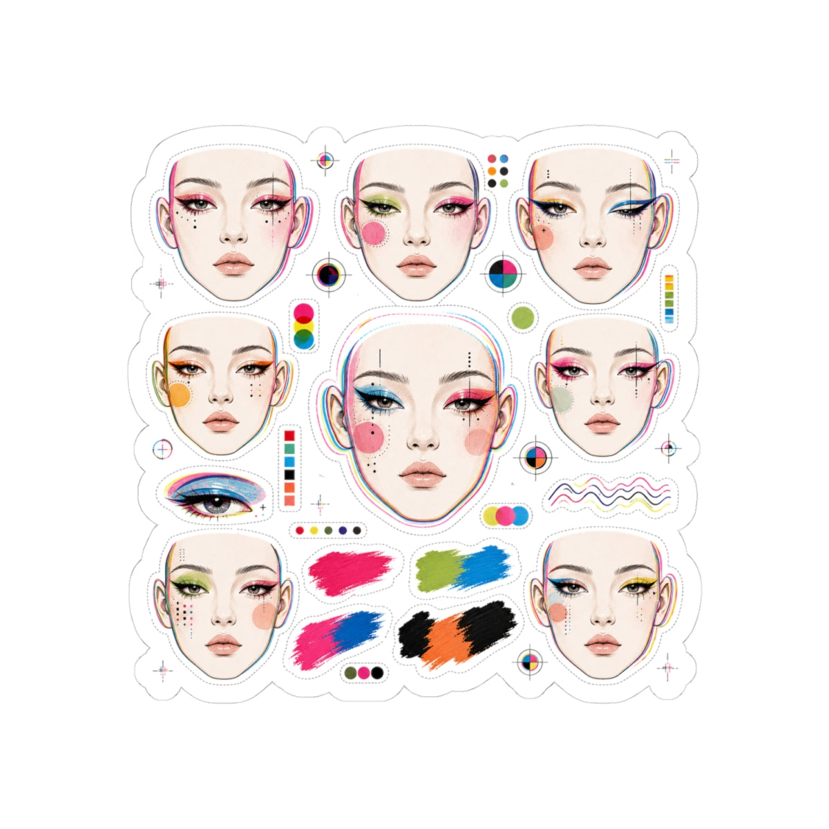 Glitchy Glam Face Chart Sticker Pack