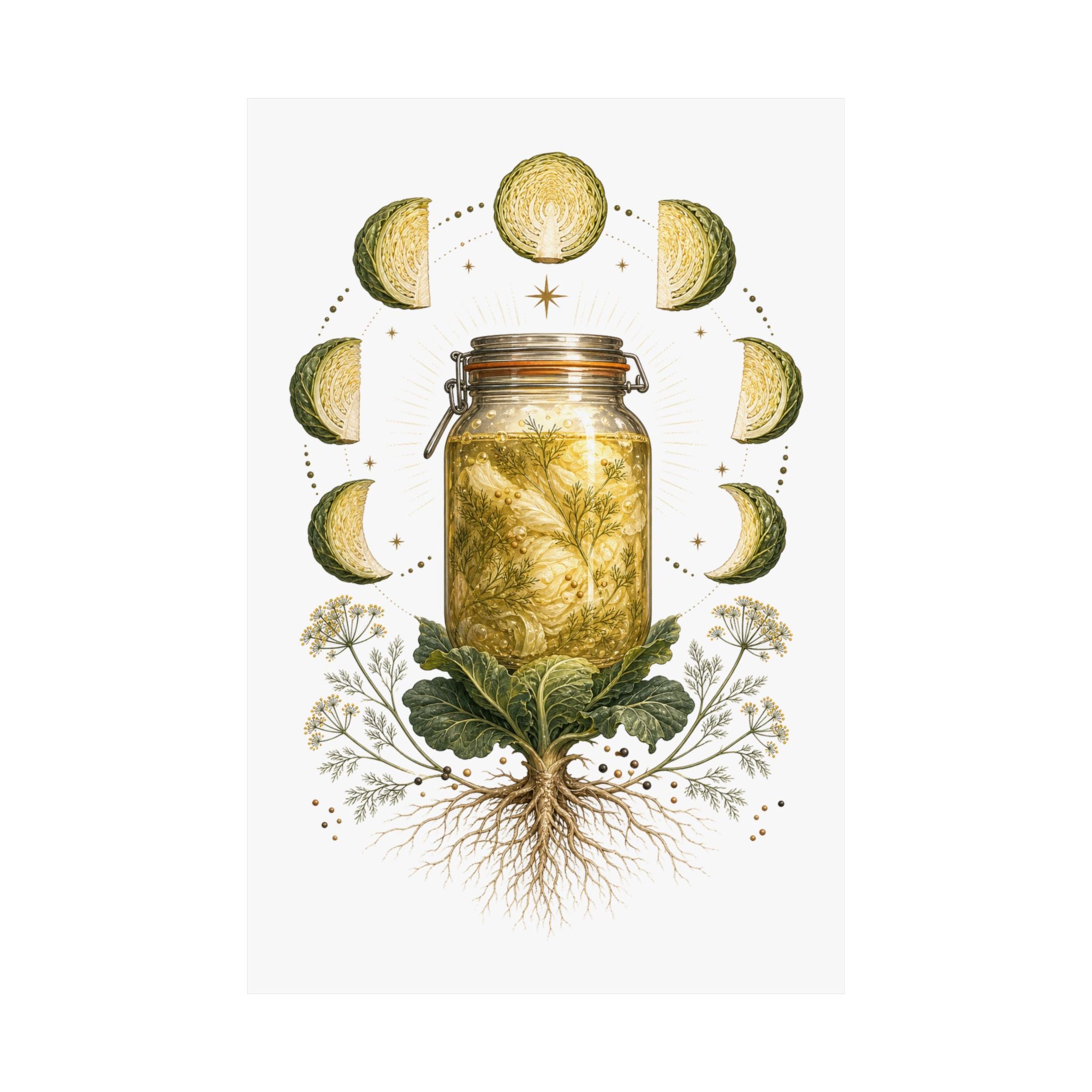 Fermentation Moon Cabbage Poster | Botanical Kitchen Wall Art