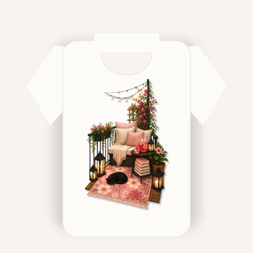 MPBArt clear primary shirt mockup - Balcony Book Nook Graphic T-Shirt